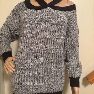 Elegant Off-Shoulder Black and Gray Sweater